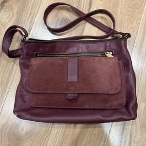 Fossil Burgundy Leather and Suede Crossbody Bag